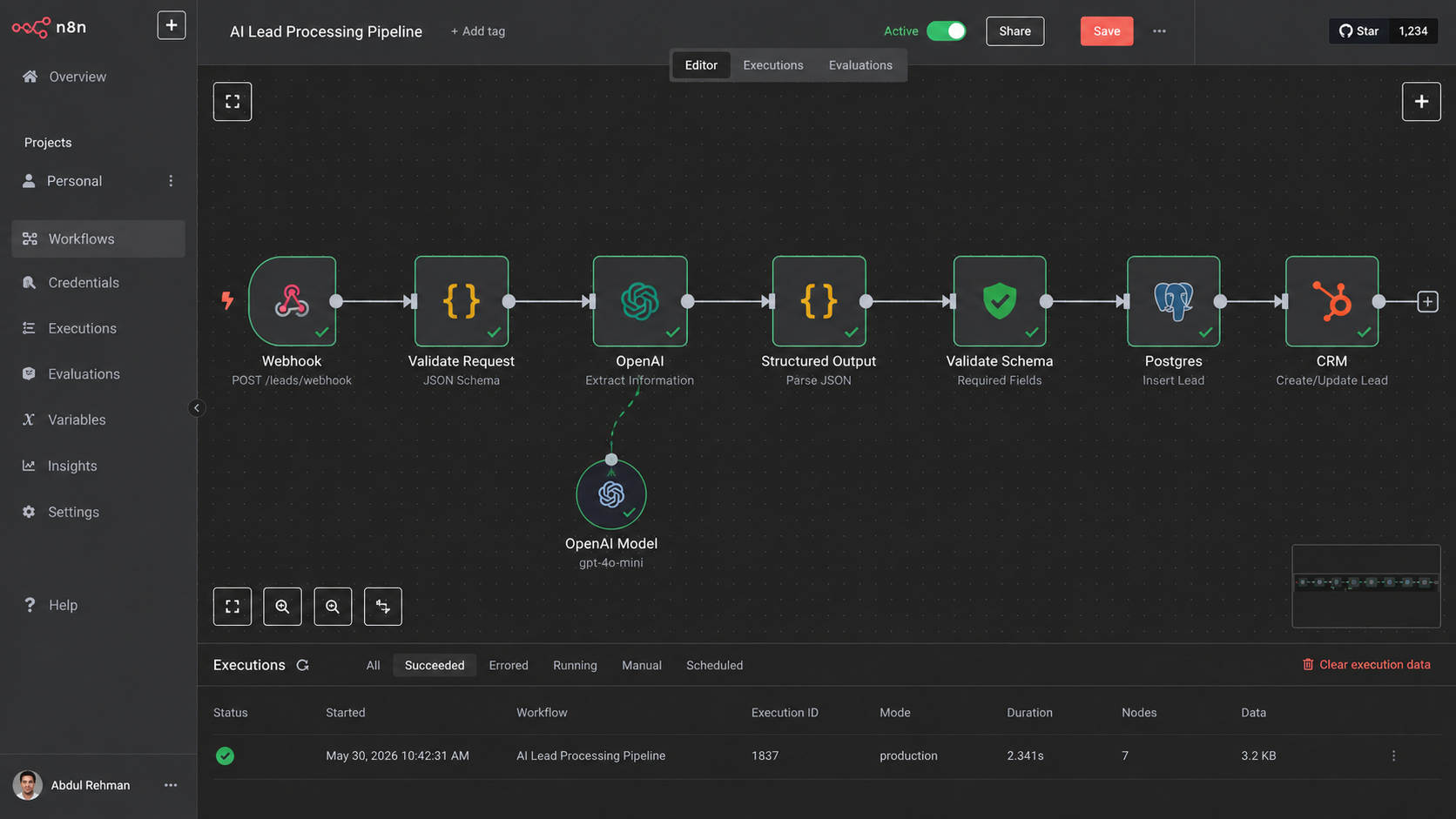 Self-Hosted n8n AI Lead Processing Pipeline